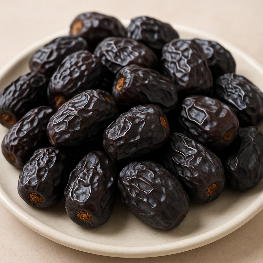 Makro çekim peygamber hurması – acve hurmaların parlak ve koyu kabuğu